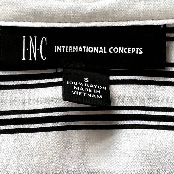 INC Twist Front Button Up Shirt Striped White Black Womens Small - Picture 11 of 13